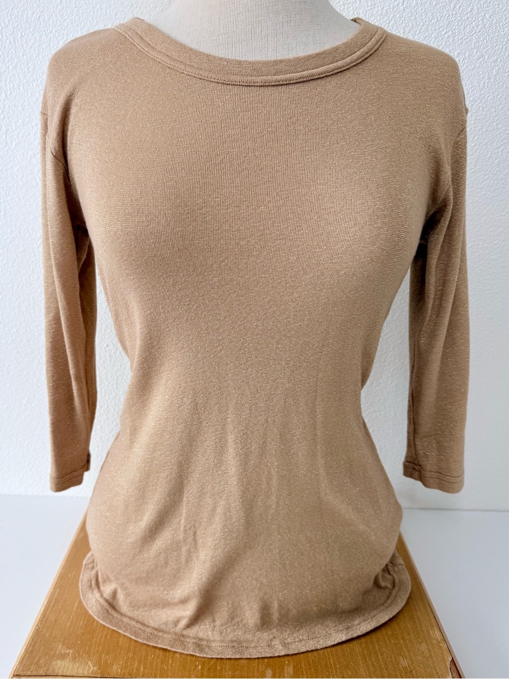 Michael Stars Shimmer Gold Camel Knit Top One Size 3/4 Sleeve USA Made OS